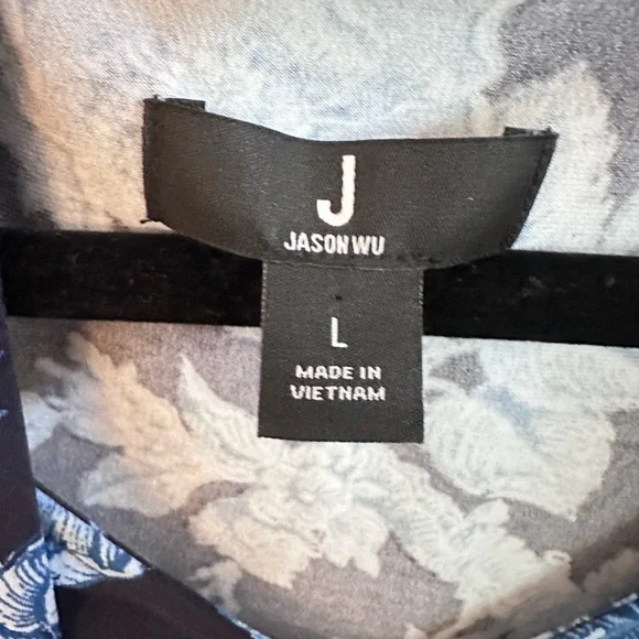 JASON WU L Jersey knit tie navy floral stretch shabby chic business casual top - Picture 5 of 12